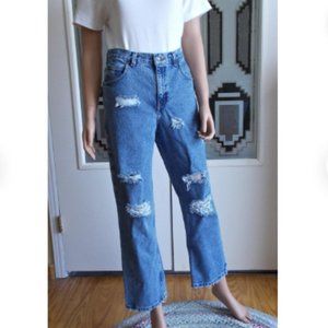 Upgraded high-rise ripped worn blue jeans
